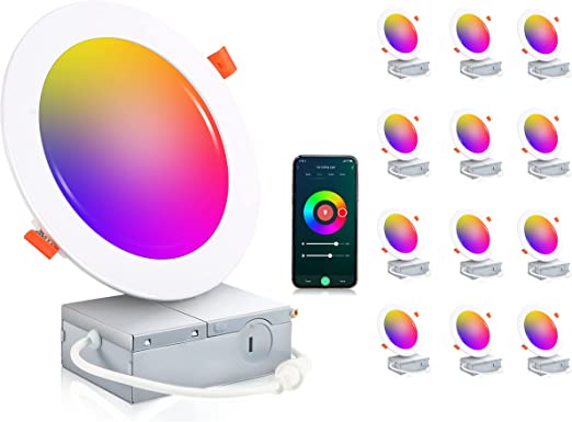 Photo 1 of [12 Pack]Cloudy Bay 6inch Smart WiFi LED Recessed Lighting,RGBCW Color Changing, Compatible with Alexa and Google Home Assistant, No Hub Required,15W 950LM, 2700K-6500K,CRI90+ Wet Location,12 Pack
