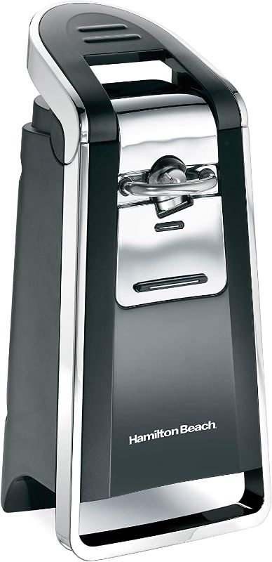 Photo 1 of Hamilton Beach (76606ZA) Smooth Touch Electric Automatic Can Opener with Easy Push Down Lever, Opens All Standard-Size and Pop-Top Cans, Extra Tall, Black and Chrome
