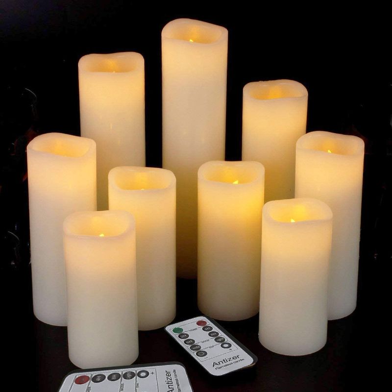 Photo 1 of Antizer Flameless Candles Led Candles Pack of 9 (H 4" 5" 6" 7" 8" 9" x D 2.2") Ivory Real Wax Battery Candles with Remote Timer
