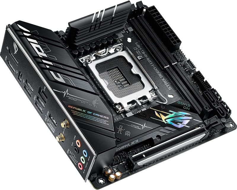 Photo 1 of ASUS ROG Strix B660-I Gaming WiFi LGA 1700(Intel 12th Gen) Mini-ITX Gaming Motherboard(PCIe 5.0, 8+1 Power Stages, DDR5,WiFi 6,2.5 Gb LAN, 2xM.2 PCIe 4.0 NVMe SSD Support, USB 3.2 Gen 2x2 Type-C)
