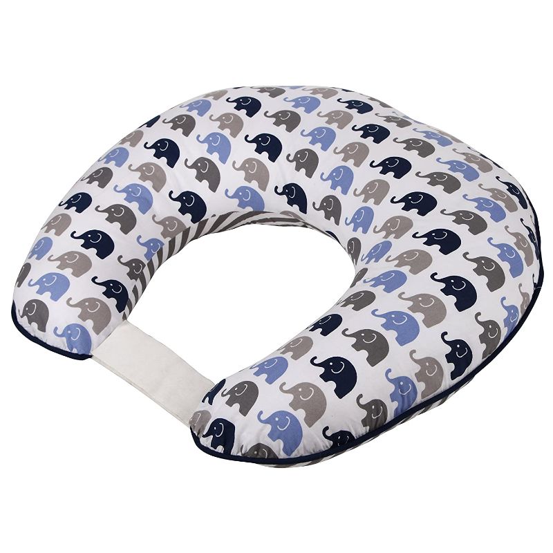 Photo 1 of Bacati - Elephants Blue/Grey Nursing Pillow with POLYFILLED Insert Ultra-Soft 100% Cotton Fabric in a Fashionable Two-Sided Design
