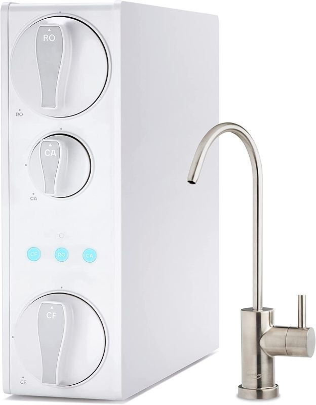 Photo 1 of iSpring RO500AK-BN Tankless RO Reverse Osmosis Water Filtration System, 500 GPD Fast Flow with Natural pH Alkaline Remineralization, Brushed Nickel Faucet, 2:1 Pure to Drain Ratio, White.
