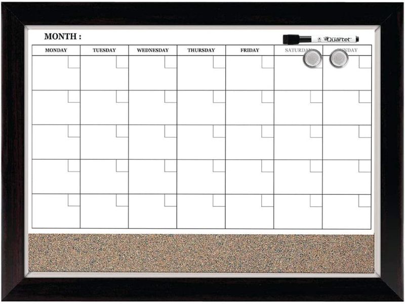 Photo 1 of Quartet Combination Magnetic Whiteboard Calendar & Corkboard, 17" x 23" Combo Dry Erase White Board & Cork Bulletin Board, Perfect for Office, Home School Message Board, Wood Frame (22476)
