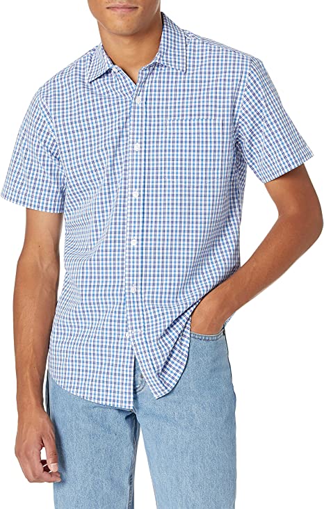 Photo 1 of Amazon Essentials Men's Regular-Fit Short-Sleeve Poplin Shirt (L)
