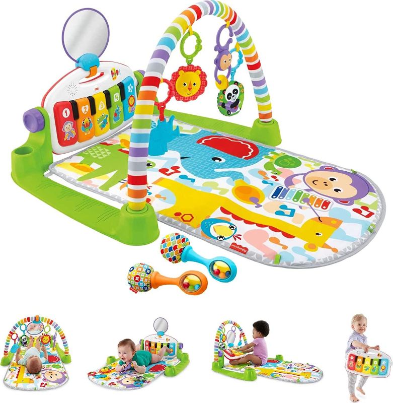 Photo 1 of Fisher-Price Baby Gym with Kick & Play Piano Learning Toy featuring Smart Stages Educational Content and 2 Soft Maracas Rattle Toys