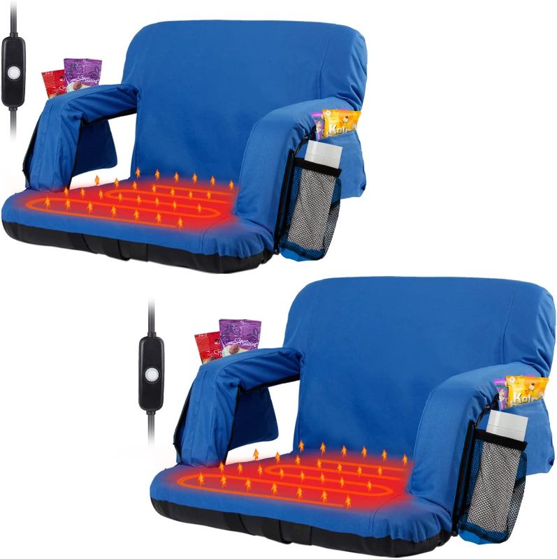 Photo 1 of (2 pack) Blufree Extra Wide Heated Stadium Seat, Foldable Portable Bleacher Chair, 6 Reclinng Positions Back and Arm Support Thick Cushion