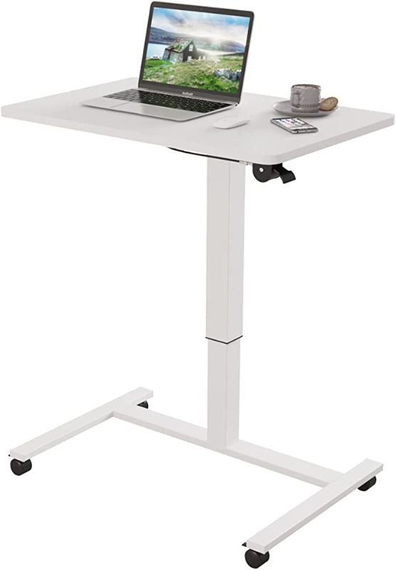 Photo 1 of bilbil Pneumatic Mobile Desk, Gas-Spring Height Adjustable Sit to Stand Desk, Overbed Laptop Table Computer Cart with Lockable Wheels, Rolling Desk, Portable Work Table for Home, Office
