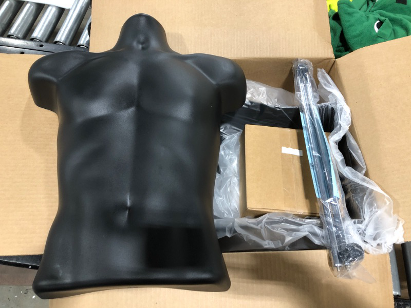 Photo 2 of 2-Pack Male Mannequin Torso, Dress Form Hollow Back Body Tshirt Display, w/Stand for Counter by EZ-Mannequins for Craft Shows, Photos or Design, Easy to Assemble and Store, S-M Clothing Sizes, Black.
