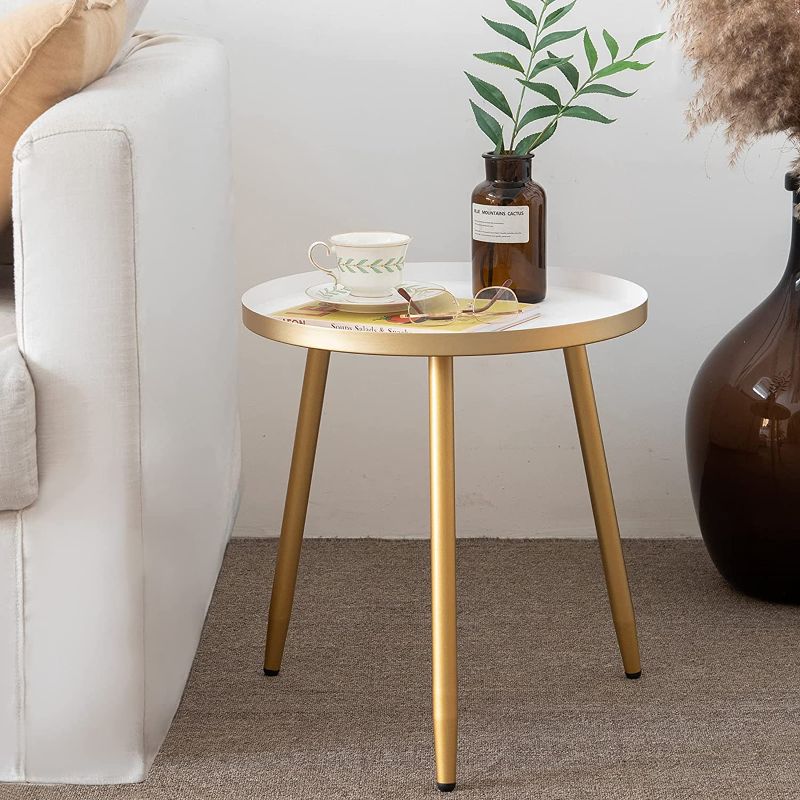 Photo 1 of AOJEZOR Side Table , Metal Structure Small Round Side table with 3 Gold Legs