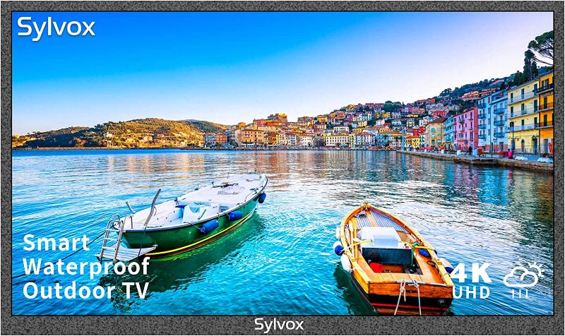 Photo 1 of SYLVOX 65-Inch Outdoor TV, Smart TV Waterproof 4K LED Outdoor Television with Dual Speakers, Ultra-Thin High Resolution, Support Bluetooth & Wi-Fi, Commercial Grade Suitable for Partial Sun Areas
