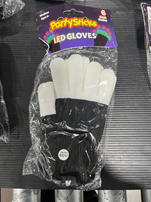 Photo 2 of 10 PACK - PartySticks LED Gloves for Kids - Light Up Gloves for Kids with 3 Colors and 6 Flashing LED Glove Modes, LED Finger Light Glow in The Dark Glow Gloves Kids Medium, Black Medium Black