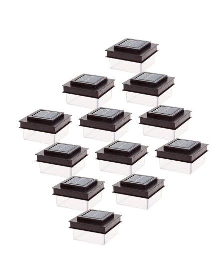 Photo 1 of Translucent 12 Lumen LED Solar Powered Post Cap Light for 4x4 Wood Posts (12 Pack, Dark Brown)

DESIGNED TO FIT NOMINAL WOOD 4" X 4" POSTS - Each light measures 4.7" x 4.7" x 2.6". Interior base measures 3.5" x 3.5".

