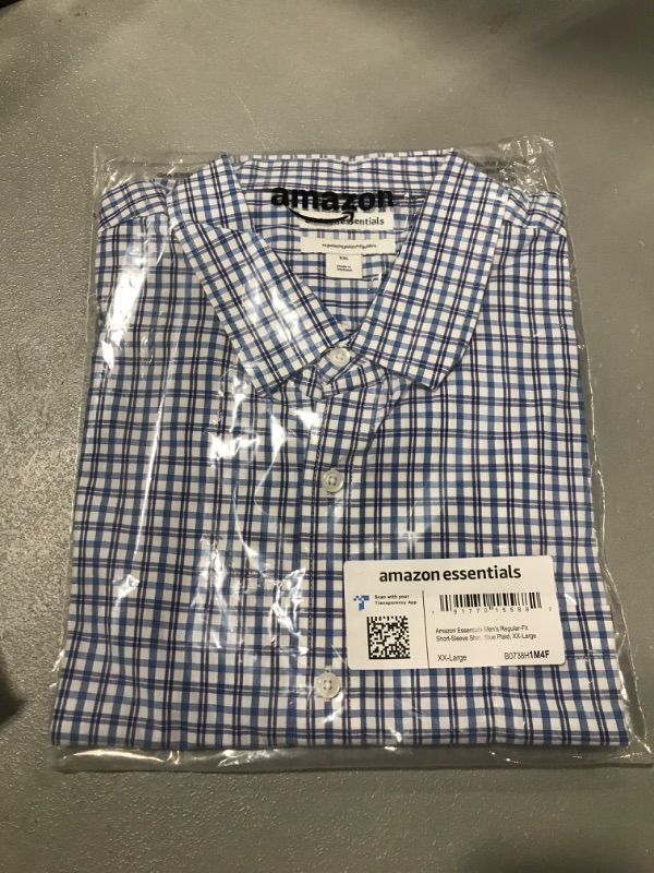 Photo 2 of Amazon Essentials Men's Regular-Fit Short-Sleeve Poplin Shirt SIZE XX-Large Blue, Plaid