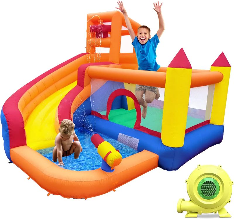 Photo 1 of HuaKastro Inflatable Bounce House Water Slide with Blower, 5 in 1 Backyard Water Park W/ Climbing Wall, Splash Pool, Jumping Castle