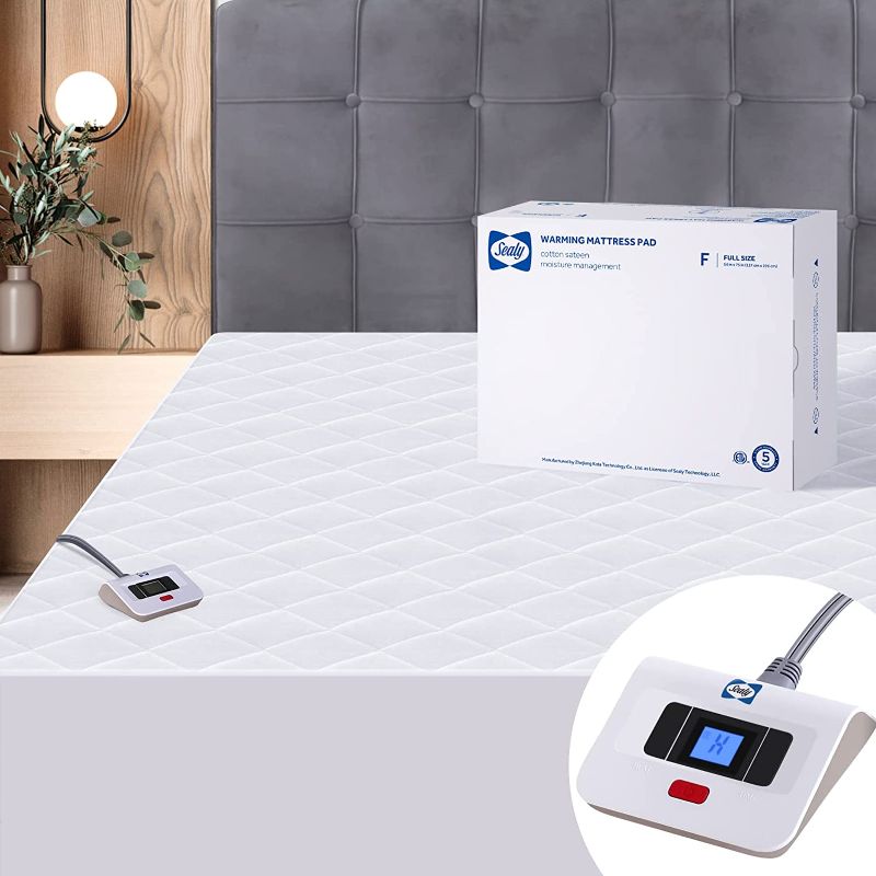 Photo 2 of Sealy 3M Scotchgard Heated Mattress Pad | Quilted Cotton Electric Bed Warmer with 10 Heat Setting Controller | 1-12 Hours Auto Shut Off | 15" Deep All Around Elastic Pocket, CALI-KING
