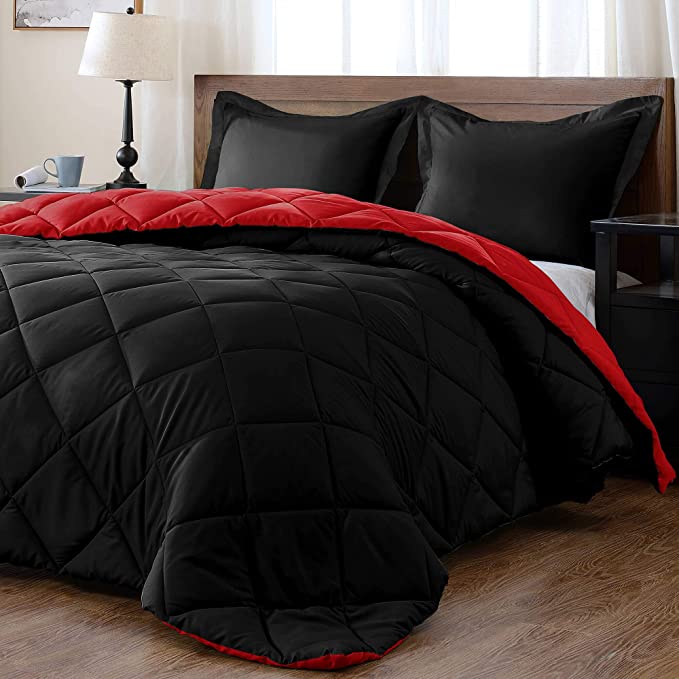 Photo 1 of  Red and Black - Down Alternative Reversible Comforter with 2 pillow cases queen 
