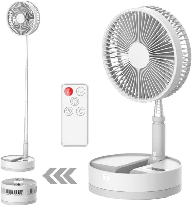 Photo 1 of Desk and table fan, Battery Powered Oscillating Fan, Foldaway Air Circulator flool Fan with Timer night light Remote Oscillating for Outdoor Courtyard Beach Travel Room 4 Speeds (White)