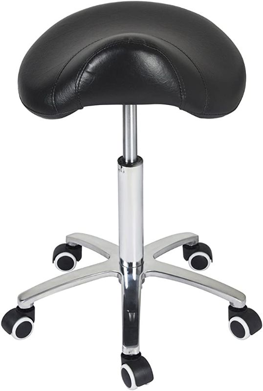 Photo 1 of 2 OF THE Saddle Stool Rolling Chair for Medical Massage Salon Kitchen Spa Drafting,Adjustable Hydraulic Stool with Wheels (Without Backrest, Black)
