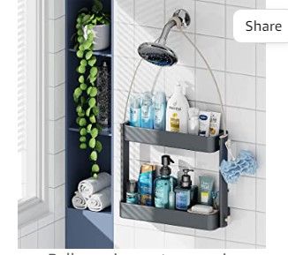 Photo 2 of ADOVEL Shower Caddy Hanging, 2 in 1 Shower Caddy Over Shower Head/ Door, Sturdy Bathroom Shelf Organizer with Adjustable Height, Never Rust, No Drilling, 4 Suction Cups (Grey) 