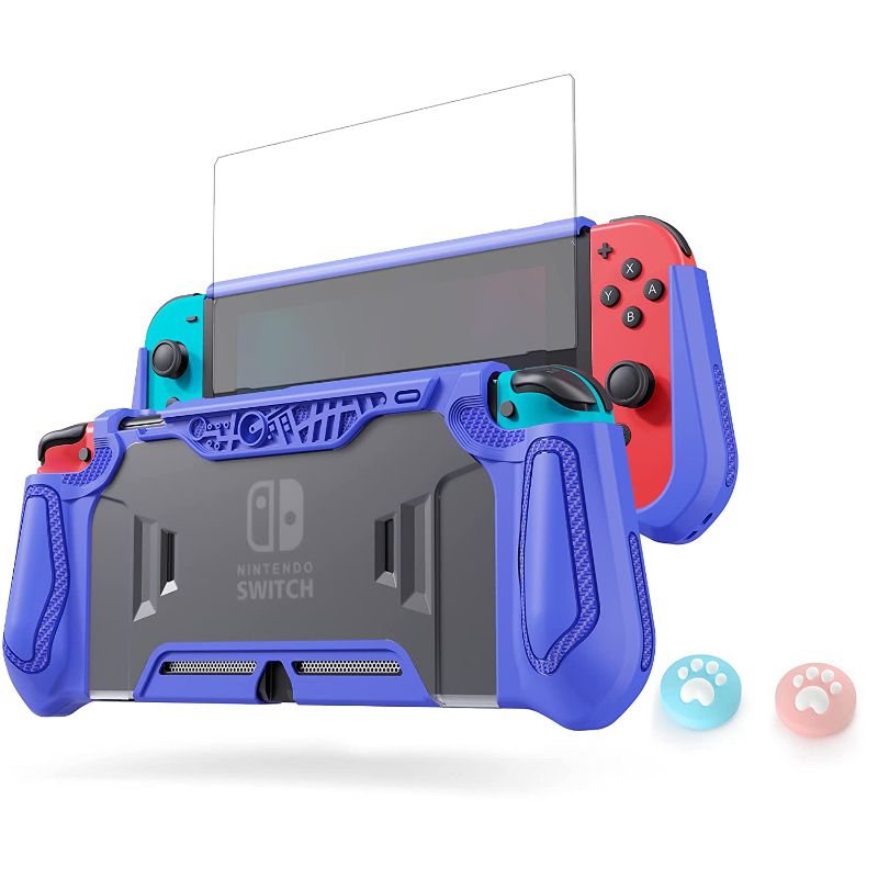 Photo 1 of LEYUSMART Protector for Nintendso Switch, Slim Heavy Duty TPU Cover, Comfortable Grip with HD Tempered Glass Screen Protector & 2 Thumb Caps Black 