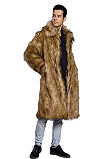 Photo 1 of Amore Bridal Mens Faux Fur Coat Long Black Jacket Warm Furry Outwear Overcoat (4XL