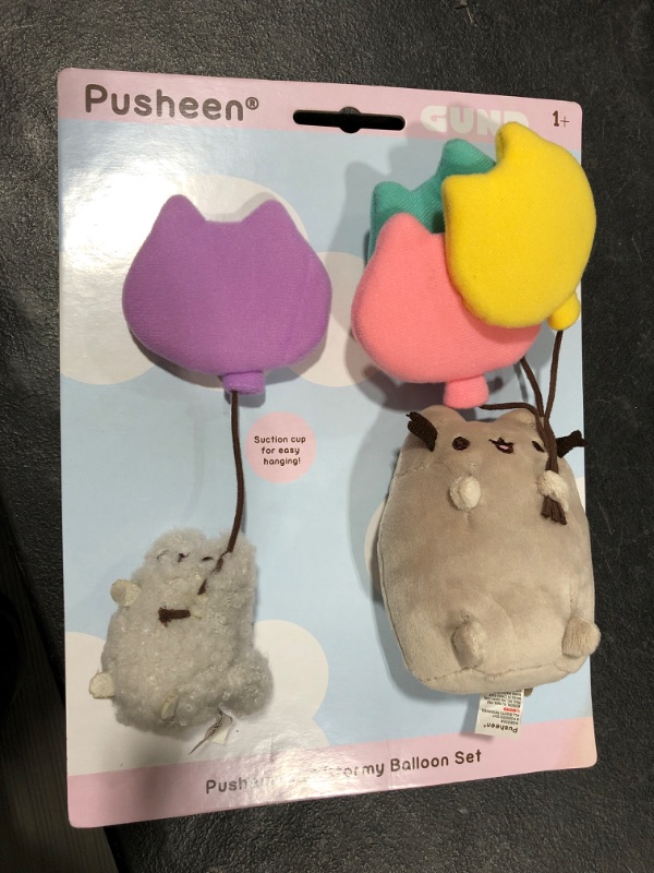 Photo 2 of GUND Pusheen and Stormy with Balloons Plush Stuffed Animals, Set of 2, Gray