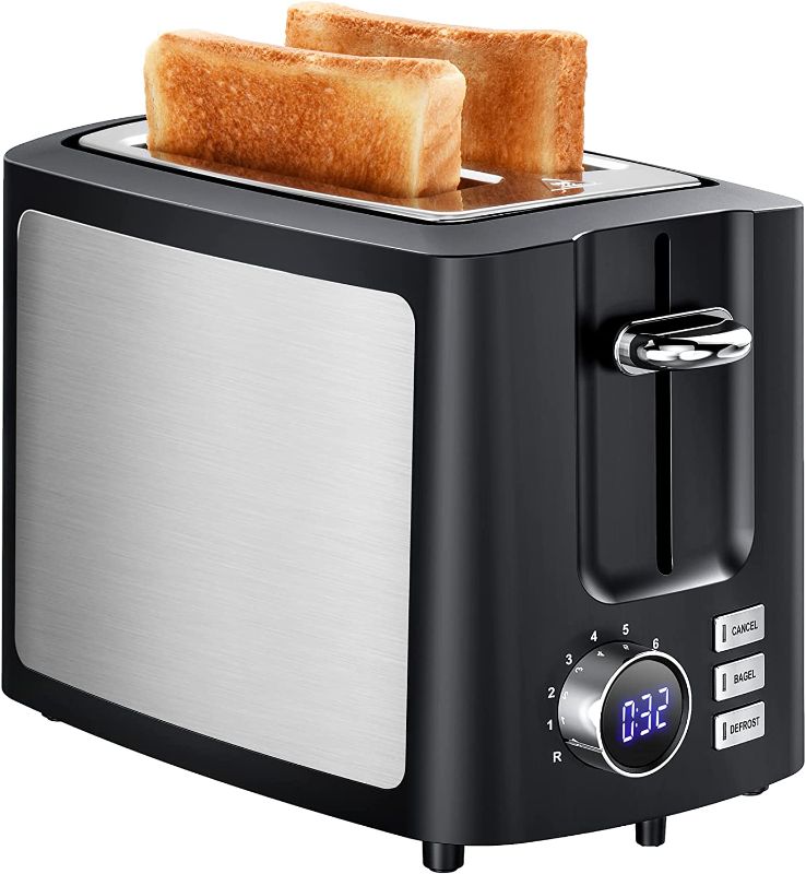 Photo 1 of IKICH Toaster, 2 Slice Extra Wide Slot Toaster with 9 Bread Shade Settings, Stainless Steel Bread Toaster
