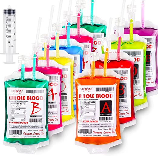 Photo 1 of  NiHome Blood Bags for Drinks Live Blood of Theme Parties 350MLx10 IV Bags with Syringe Halloween Party Drink Dispenser Pouch for Zombie Party Christmas Carnival Theme Parties Children Funny Decoration
