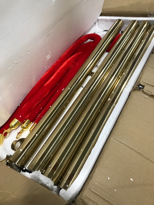 Photo 2 of 6PCS Stanchion Set, Stanchion Posts Queue Pole 5FT 3 Red Velvet Ropes Crowd Control Barrier, Gold
