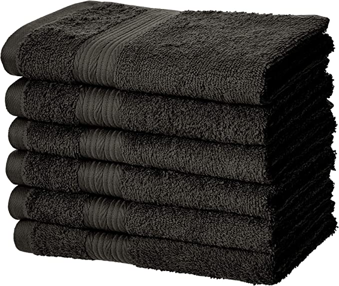 Photo 1 of Amazon Basics Fade Resistant Cotton Washcloth, Black - Pack of 6
