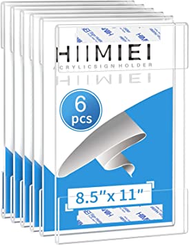 Photo 1 of HIIMIEI 8.5x11 Acrylic Wall Sign Holder with Double Sided Tape, 8 1/2 x 11 clear plastic plexiglass sign holder for Office, Home, Store, Restaurant-No Drilling(6 Pack)
