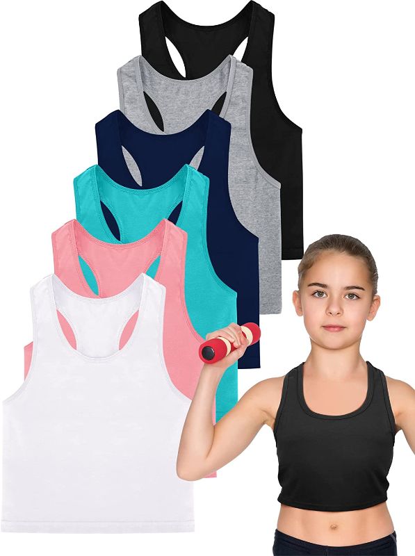 Photo 1 of 6 Pieces Girls Dance Tank Top Racerback Crop Tank Top Sleeveless Dance Top for Ballet Gymnastics Dancewear 13-14

