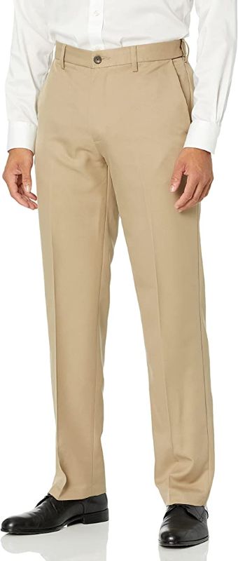 Photo 1 of Amazon Essentials Men's Classic-Fit Expandable-Waist Flat-Front Dress Pant---34X32