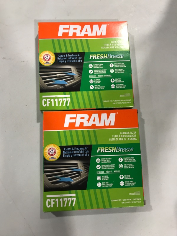 Photo 2 of 2 Pack of FRAM Fresh Breeze Cabin Air Filter Replacement for Car Passenger Compartment w/Arm and Hammer Baking Soda, Easy Install, CF8921A for Ford Vehicles
