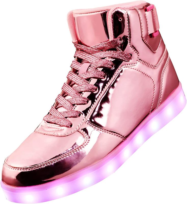 Photo 1 of DIYJTS Unisex LED Light Up Shoes, Fashion High Top LED Sneakers USB Rechargeable Glowing Luminous Shoes for Men, Women, Teens SIZE 12

