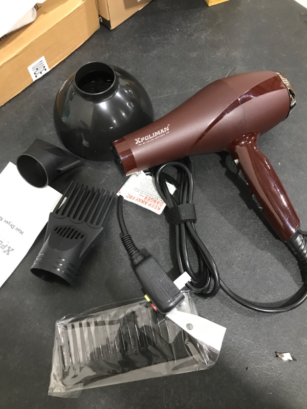 Photo 2 of 2000 Watt Hair Dryers, Xpoliman Professional Salon Hair Dryer with AC Motor, Negative Ionic Blow Dryer with Diffuser Concentrator Comb, 2 Speed 3 Heat Settings,Low Noise Long Life Style-Brown/Purple