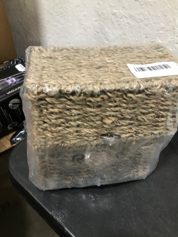 Photo 2 of Yesland 2 Pack Rectangular Woven Tissue Box Holder - Seagrass Tissue Box Cover Dispenser Box - 8.25 X 4.5 X 4 Inch Napkin Organizer Holder for Bathroom, Kitchen, Office, Restaurant