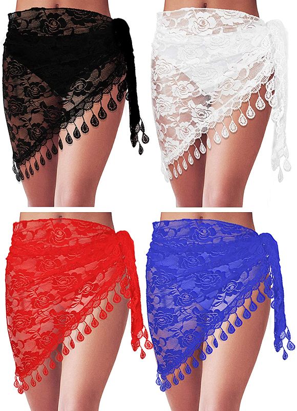 Photo 1 of 4 Pieces Women Lace Wrap Sarong Bikini Cover Ups Short Wrap Skirt Beach Swimwear Pareo for Vocation 