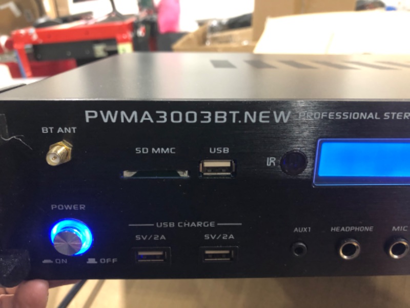 Photo 3 of Bluetooth Home Audio Power Amplifier -4 Ch. 3000W, Stereo Receiver w/ Speaker Selector, FM Radio, USB, Headphone, 2 Wireless Mics for Karaoke, Great for Home Entertainment System - Pyle PWMA3003BT.NEW