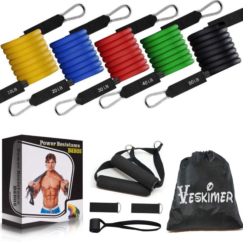 Photo 1 of 150LB Resistance Bands Set with Handles, Ankle Straps, Door Anchor and Workout Guide - VESKIMER Exercise Bands for Men Women Resistance Training, Home Workout
