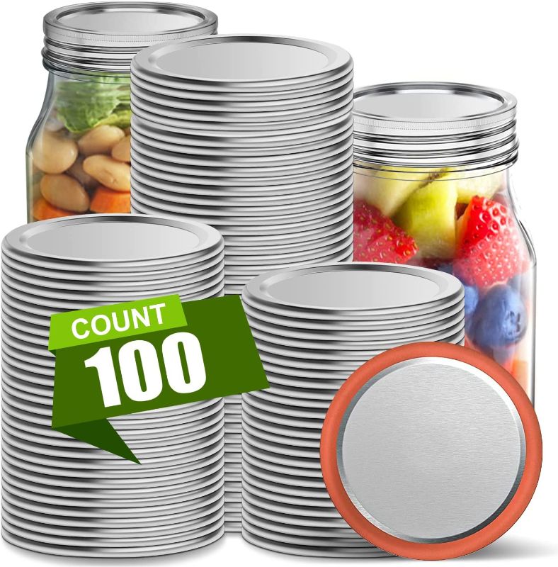 Photo 1 of 100Pcs Regular Mouth Canning Lids for Ball, Kerr Jars, Mason Jar Lids for Canning, Food Grade Material, Split-Type Lids Reusable Leak Proof and Secure Canning Jar Lids
