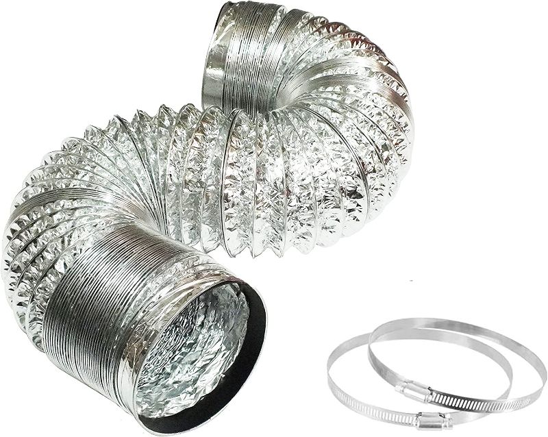 Photo 1 of 4 Inch Dryer Vent Hose?23FT Long Aluminum Ducting for HVAC Ventilation, Flexible Air Duct Hose for Ac Exhaust, Kitchens,Grow Tent,Green Houses, 2 Clamps Include
