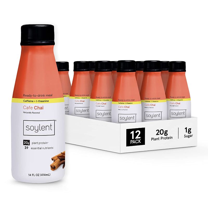 Photo 1 of [EXP 10-18-22] Soylent Cafe Chai Meal Replacement Shake, Contains 20g Complete Vegan Protein, Ready-to-Drink, 14oz, 12 Pack
