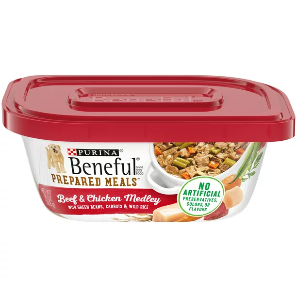 Photo 1 of (8 Pack) Purina Beneful High Protein, Wet Dog Food With Gravy, Prepared Meals Beef & Chicken Medley, 10 oz. Tubs
