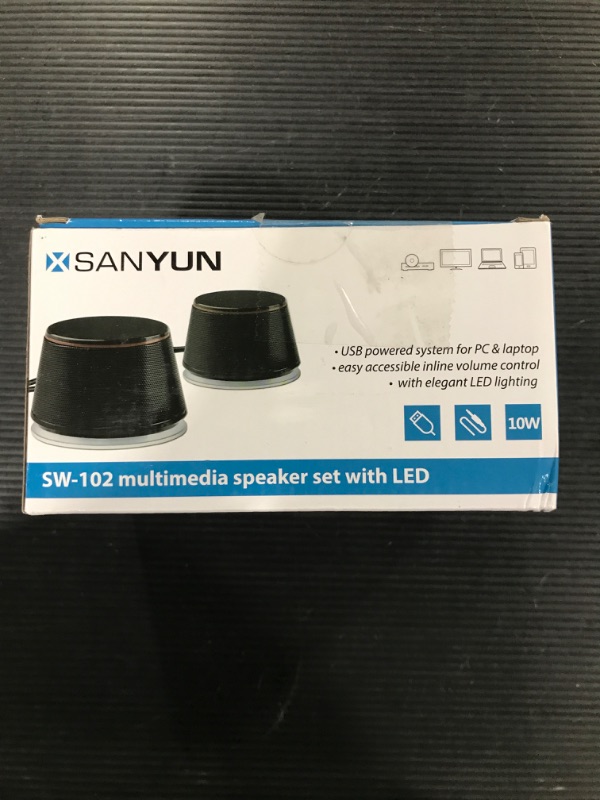 Photo 3 of Sanyun SW102 Computer Speakers, 5Wx2, Deep Bass in Small Body, Stereo 2.0 USB Powered 3.5mm Aux Multimedia Speakers, Built-in Bottom Bass Radiators, PC Laptop Desktop Speakers, Black