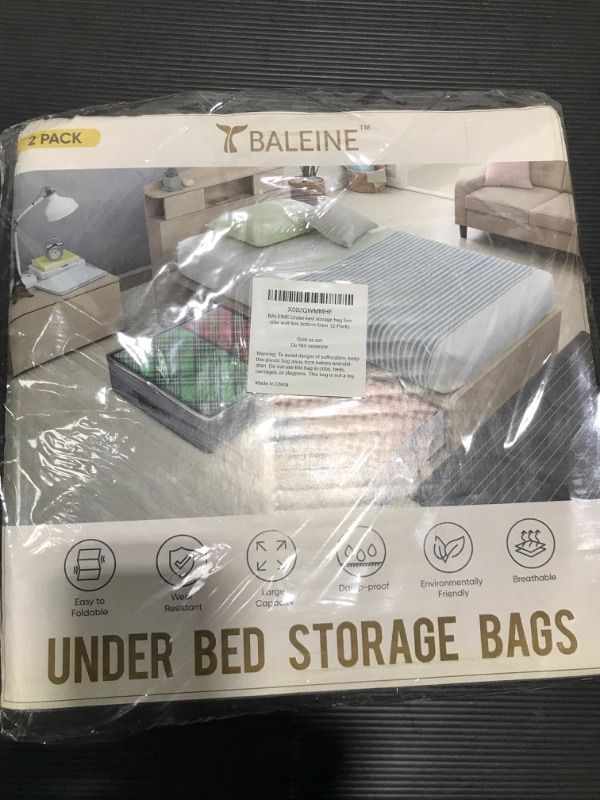 Photo 2 of 2 Pack Underbed Storage Bags with Zippers, Clear Top and Reinforced Handles to Organize Clothes, Comforters, Shoes and Gift Wrapping Paper, Linen Fabric, Rigid Sidewall