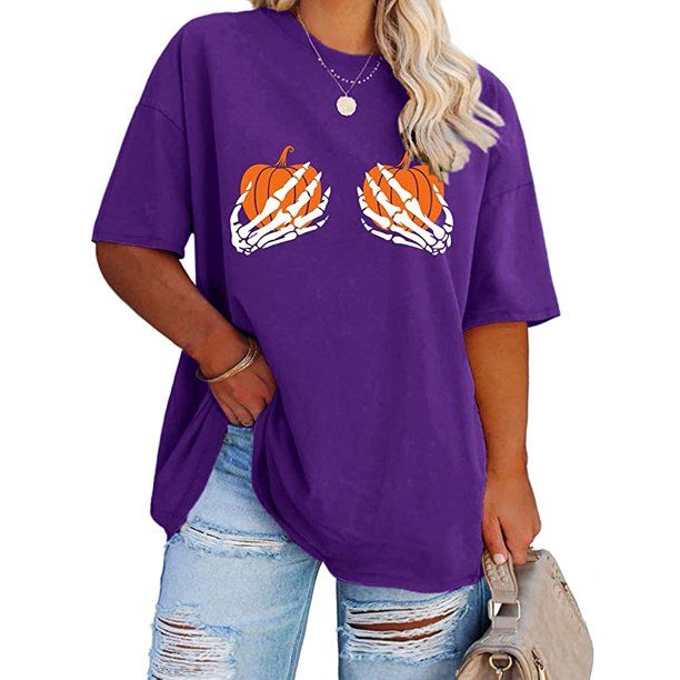 Photo 1 of [Size M] Sherrylily Plus Size Women Halloween Crew Neck T Shirts Tops Pumpkin Print Oversized Tunic
