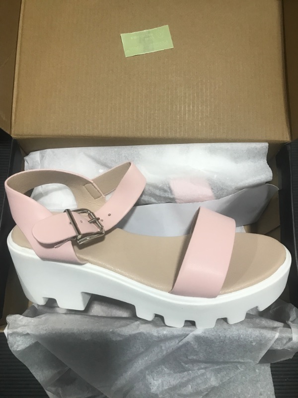 Photo 2 of [Size 8] READYSALTED Casual Summer Platform Wedge Double Band Sandals for Women with Buckle Open Toe Ankle Strap (MELON 2)