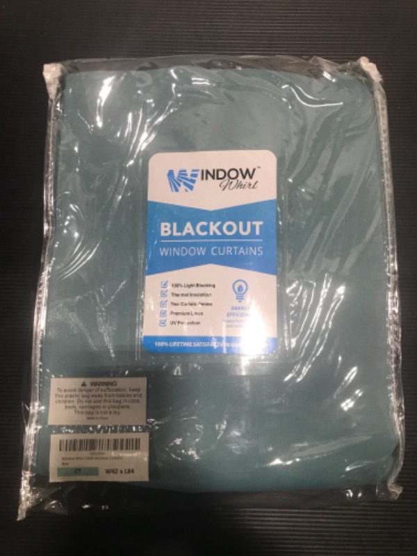 Photo 2 of 100% Blackout Window Curtains: Room Darkening Thermal Window Treatment with Light Blocking Black Line- 2 Pack of Drapes, Capri Teal (84” Drop x 42” Wide Each) 