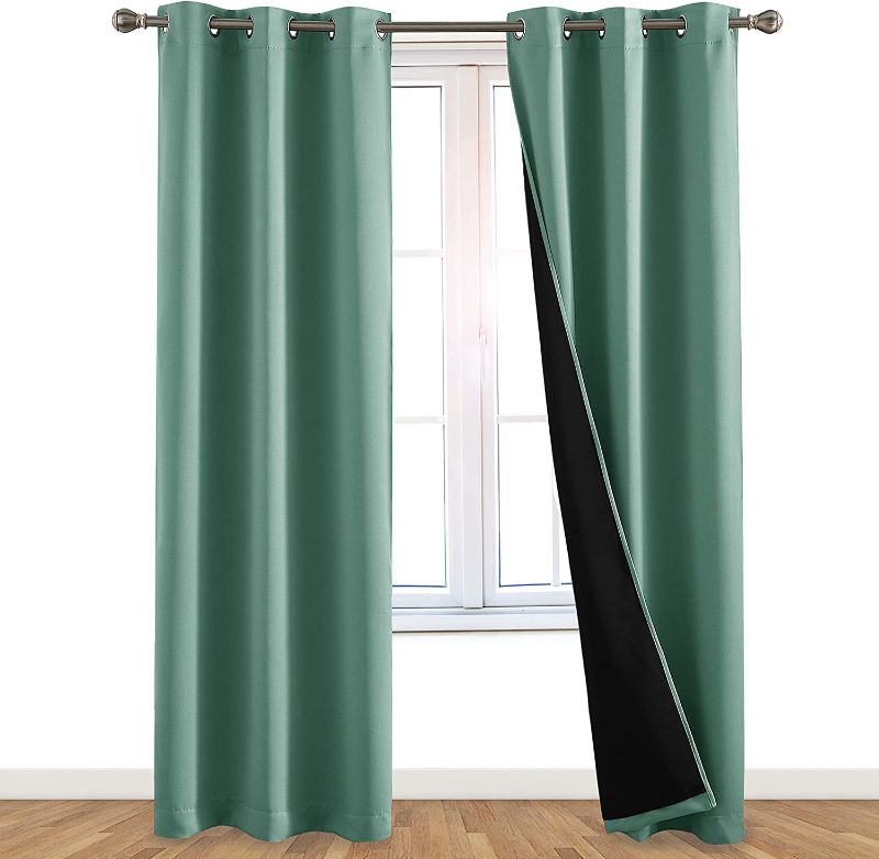 Photo 1 of 100% Blackout Window Curtains: Room Darkening Thermal Window Treatment with Light Blocking Black Line- 2 Pack of Drapes, Capri Teal (84” Drop x 42” Wide Each) 